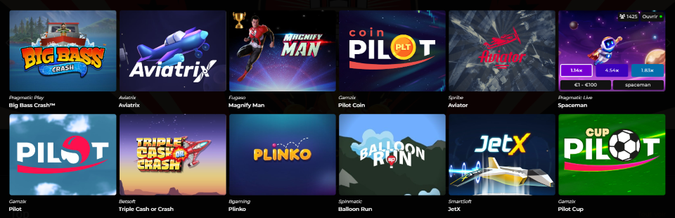 Casinos en Ligne avec Rocket, Crash, de Fusée et l'Avion Jeux Top l'Avion, de Fusée, Crash et Rocket Jeux au Casinos sur internet en France