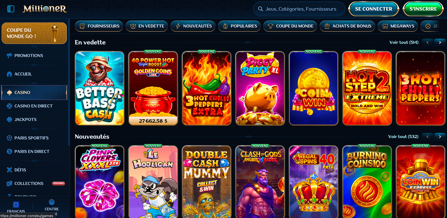 Les meilleurs jeux du casino Millioner
