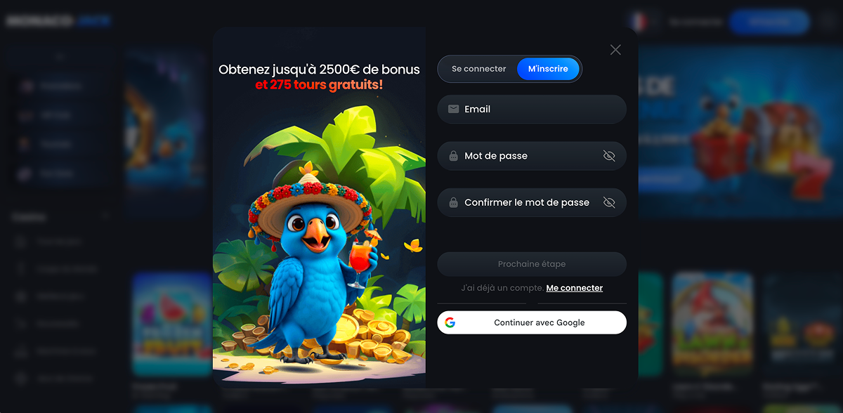 S'inscrire sur Casino JackMonaco