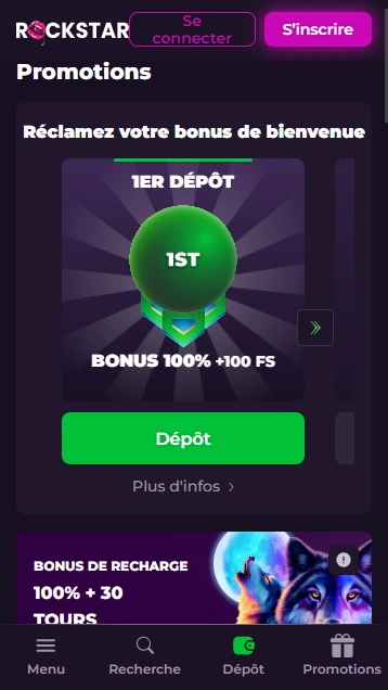 Bonus sans Depot sur Code Promo au RockStar Casino en Ligne