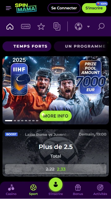 Paris Sportifs en Casino Spin Mama Fiable Sport Bookmaker MamaSpin Casino pour les Joueurs Français