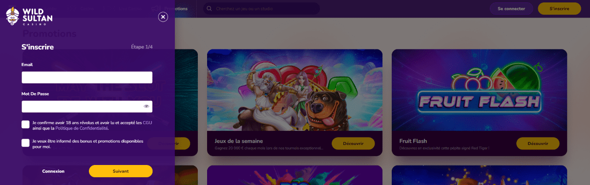 Inscription au WildSultan Casino Wild Sultan Casino Français Enregistrer un Nouvel Utilisateur au Net